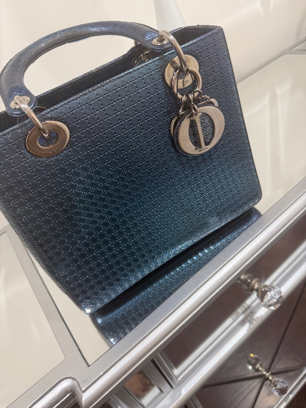 Authentic Patent metallic Lady Dior blue bag - Picture 13 of 16